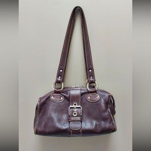 Roots leather shoulder bag, purse, brown pebbled leather, Made in Canada